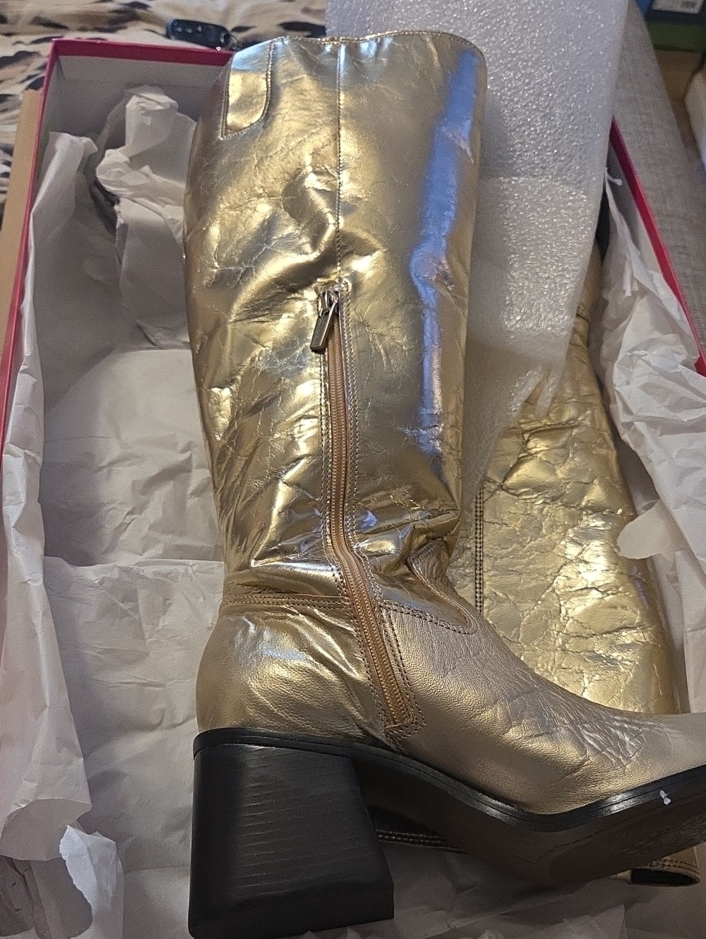 Vince Camuto Metallic Gold Mid-Calf Zip Heeled Boots